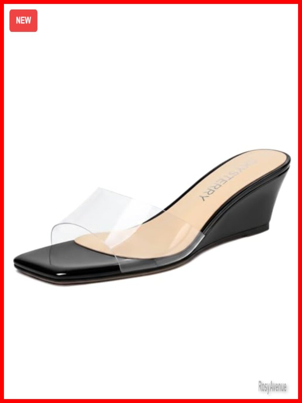 Clear Wedge Mule Sandals Square Toe Slip-On Heels Women's